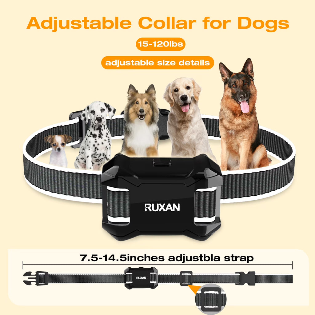 RUXAN Shock Collar with Remote for Dogs with 2 collars- Bark Training, for 15-120lbs Large Medium Puppy, Smart Collar, Black