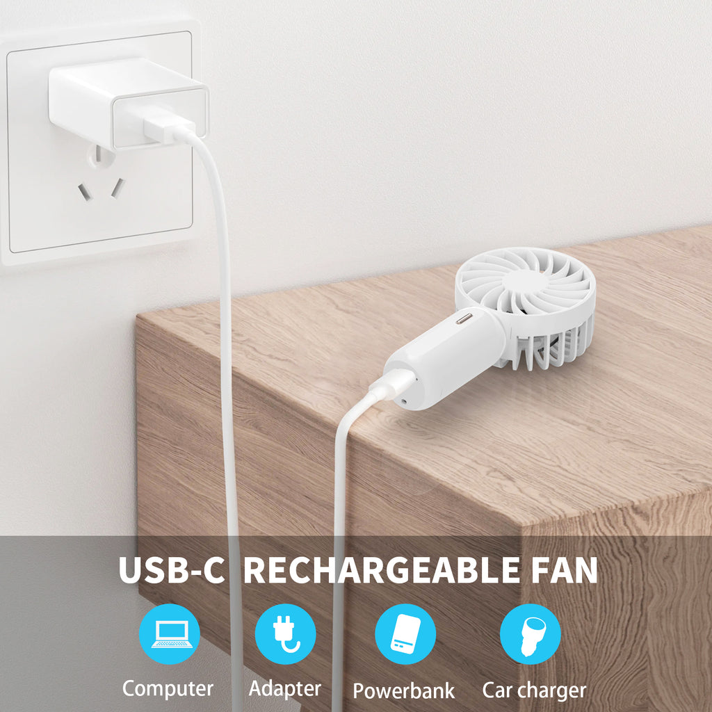 RUXAN Mini Portable Fan - Rechargeable Handheld Fan, 7 Color LED Lights, 3 Speeds Personal Small Pocket Fan for Travel, Makeup, Eyelash Extensions, Kids, Girls, Women - White