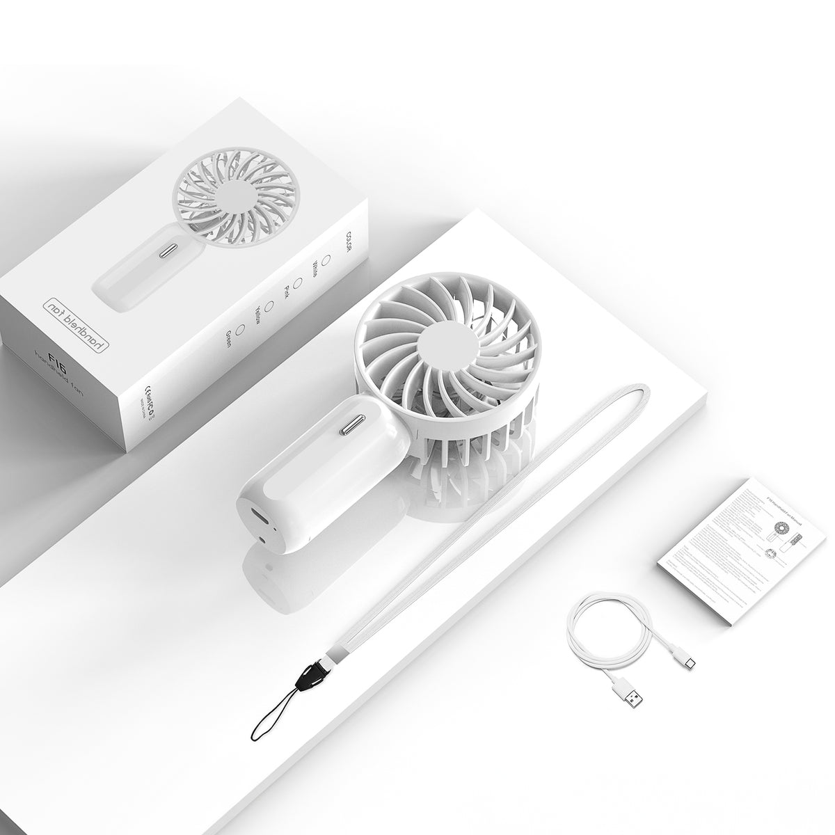 RUXAN Mini Portable Fan - Rechargeable Handheld Fan, 7 Color LED Lights, 3 Speeds Personal Small Pocket Fan for Travel, Makeup, Eyelash Extensions, Kids, Girls, Women - White