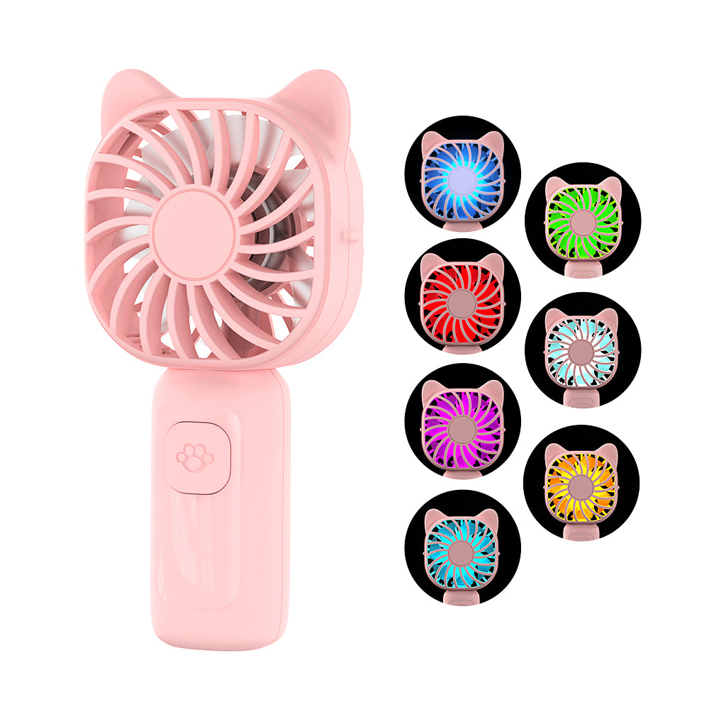 Mini Portable Handheld Fan with 7-Color LED Light, Rechargeable Personal Fan, 3 Speeds Small Pocket Fan, Lightweight USB Desk Fan for Women, Men, Kids, Office, Travel, Camping, Blue