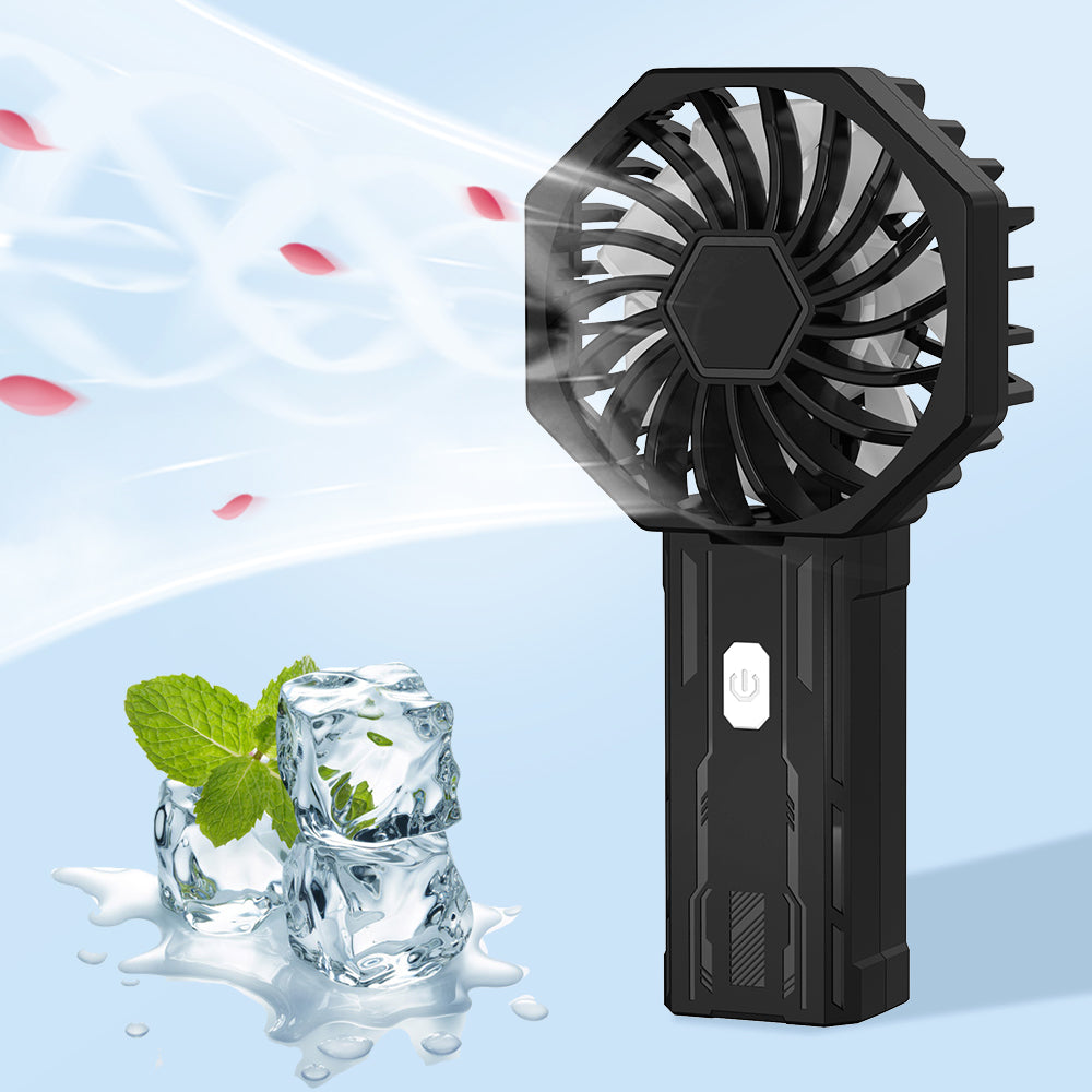 Mini Portable Handheld Fan, Rechargeable Personal Fan with 3 Speeds, Compact Pocket Desk Fan for Travel, Office, Makeup, Camping, Bedroom & Outdoor Use, 7-Color LED Light, Black