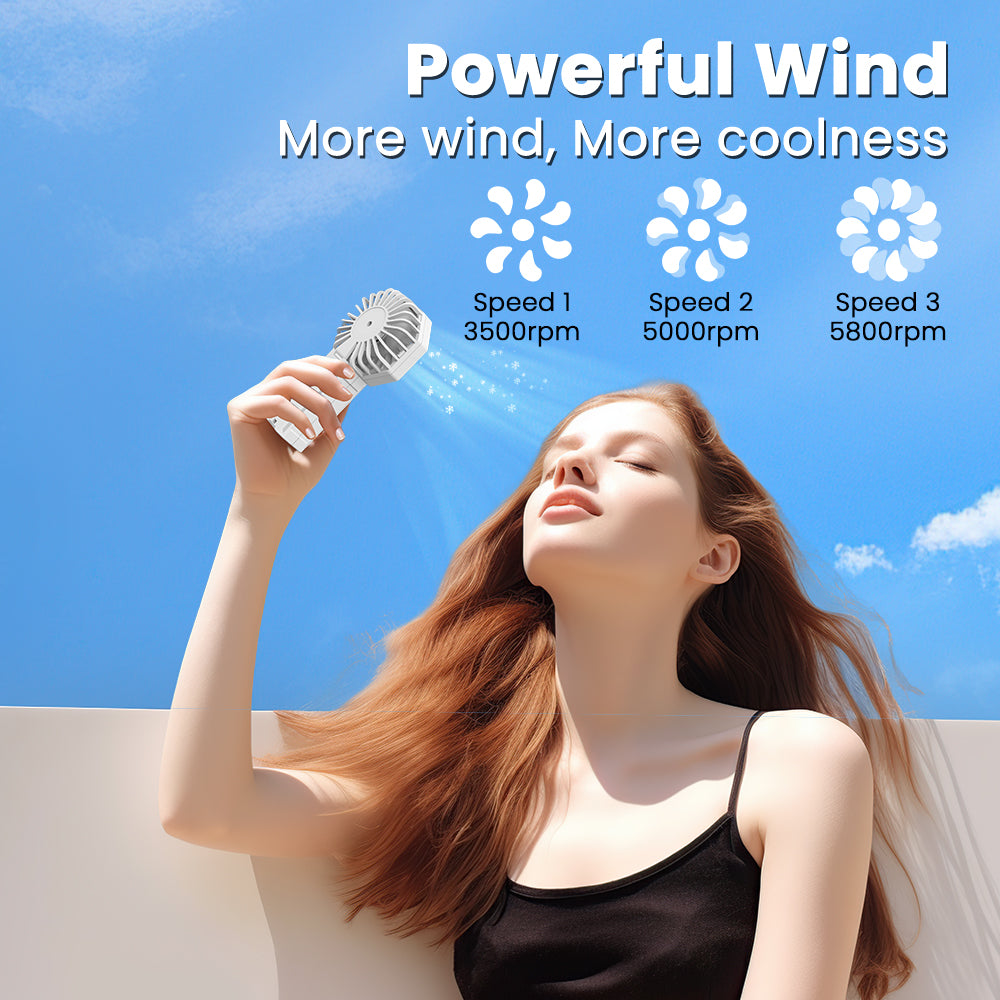 Mini Portable Handheld Fan, Rechargeable Personal Fan with 3 Speeds, Compact Pocket Desk Fan for Travel, Office, Makeup, Camping, Bedroom & Outdoor Use, 7-Color LED Light, Black