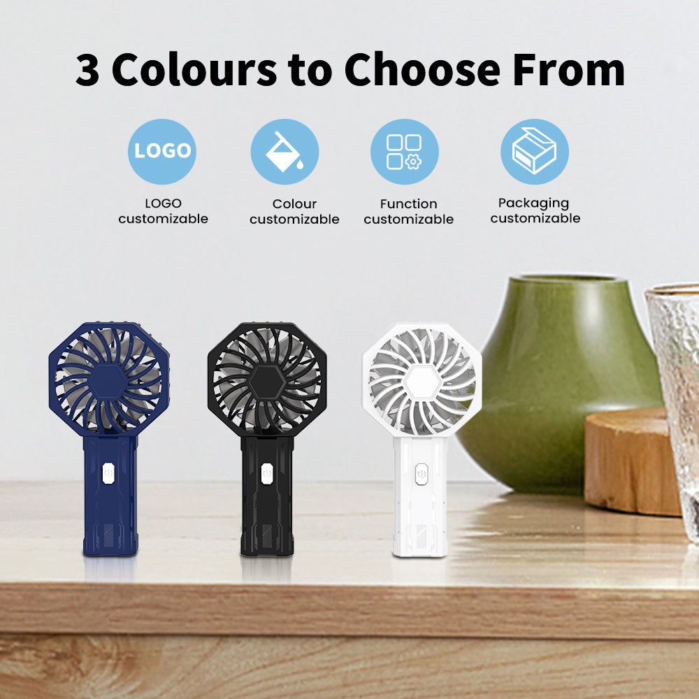 Mini Portable Handheld Fan, Rechargeable Personal Fan with 3 Speeds, Compact Pocket Desk Fan for Travel, Office, Makeup, Camping, Bedroom & Outdoor Use, 7-Color LED Light, Black