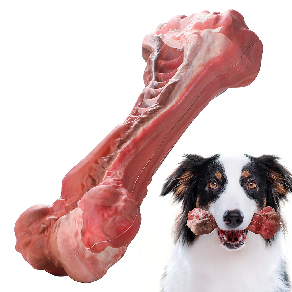 Jewyow Dog Chew Toys for Aggressive Chewers, Large Beef Flavor Durable Teething Bones for Dogs, Dog Bone Toys, Red