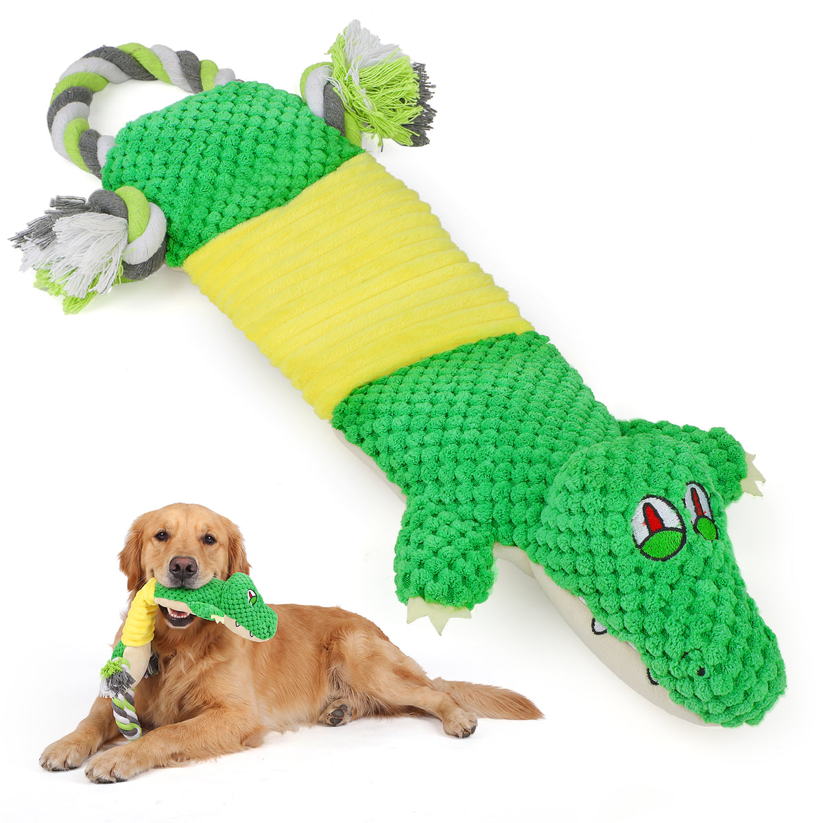 Jewyow Interactive Squeaky Plush Dog Toy with Crinkle Paper - Durable Tug of War Chew Toy for Puppies, Small, Medium & Large Breeds