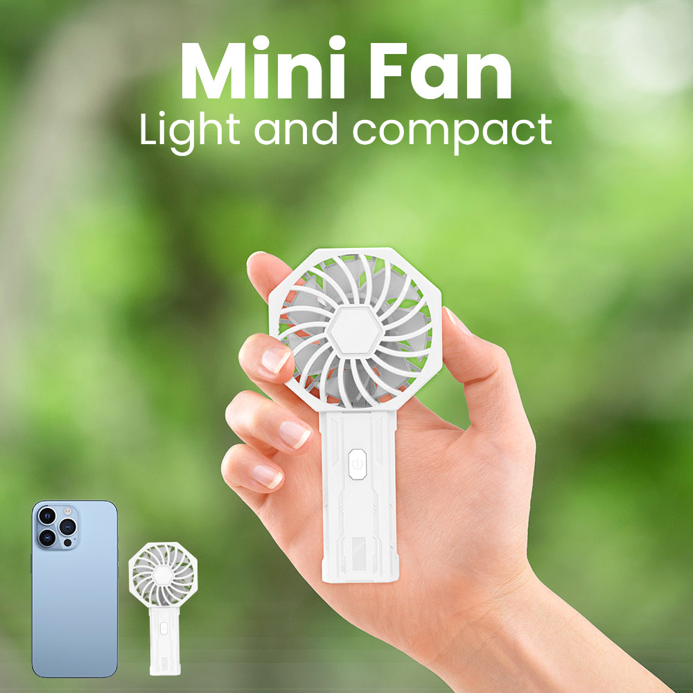 Mini Portable Handheld Fan, Rechargeable Personal Fan with 3 Speeds, Compact Pocket Desk Fan for Travel, Office, Makeup, Camping, Bedroom & Outdoor Use, 7-Color LED Light, Black