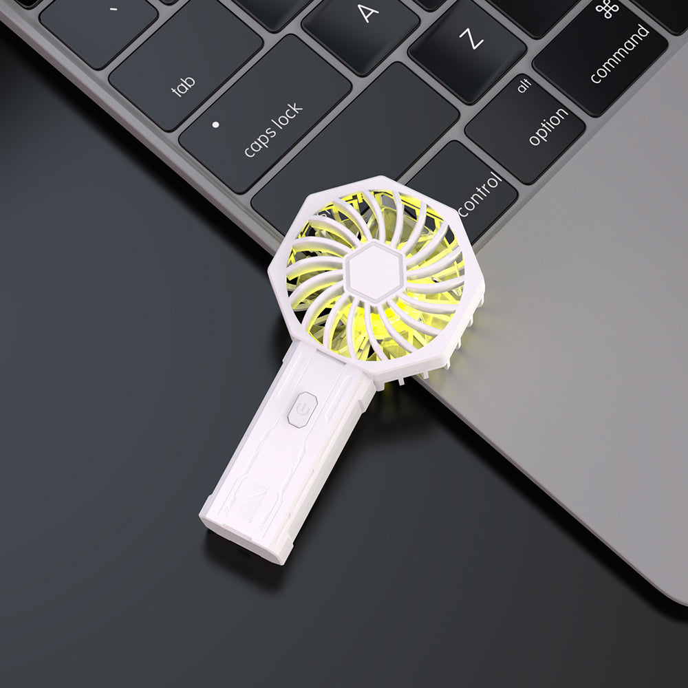 Mini Portable Handheld Fan, Rechargeable Personal Fan with 3 Speeds, Compact Pocket Desk Fan for Travel, Office, Makeup, Camping, Bedroom & Outdoor Use, 7-Color LED Light, Black