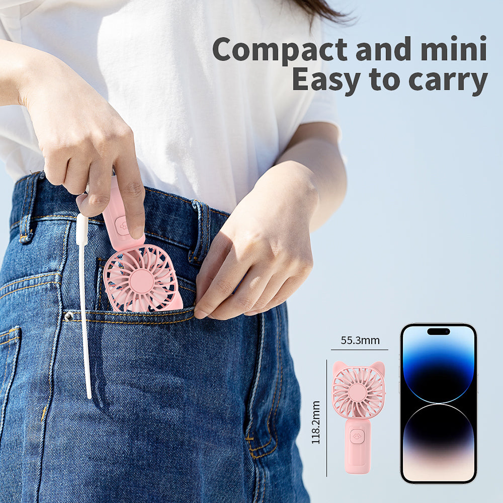 Mini Portable Handheld Fan with 7-Color LED Light, Rechargeable Personal Fan, 3 Speeds Small Pocket Fan, Lightweight USB Desk Fan for Women, Men, Kids, Office, Travel, Camping, Blue