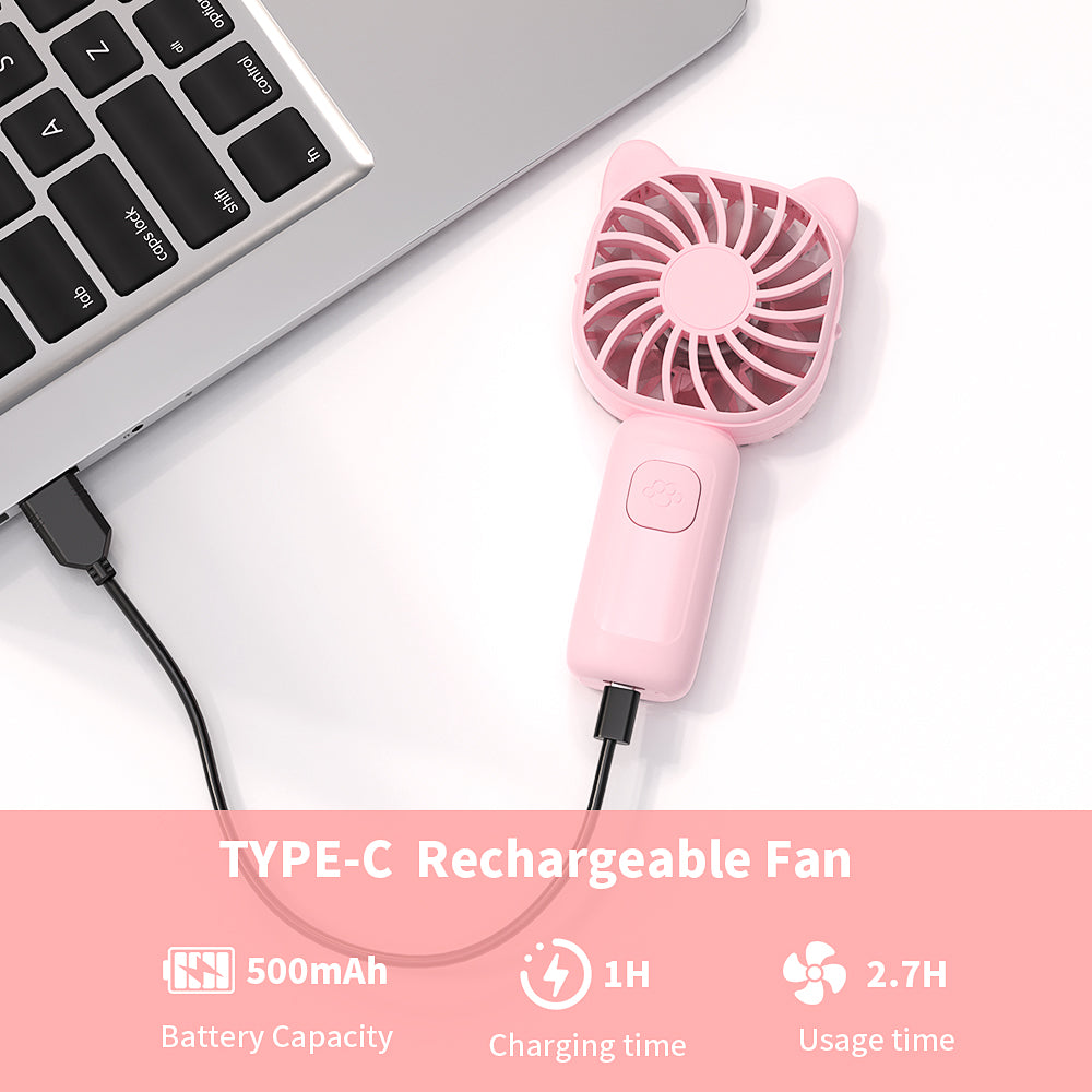 Mini Portable Handheld Fan with 7-Color LED Light, Rechargeable Personal Fan, 3 Speeds Small Pocket Fan, Lightweight USB Desk Fan for Women, Men, Kids, Office, Travel, Camping, Blue