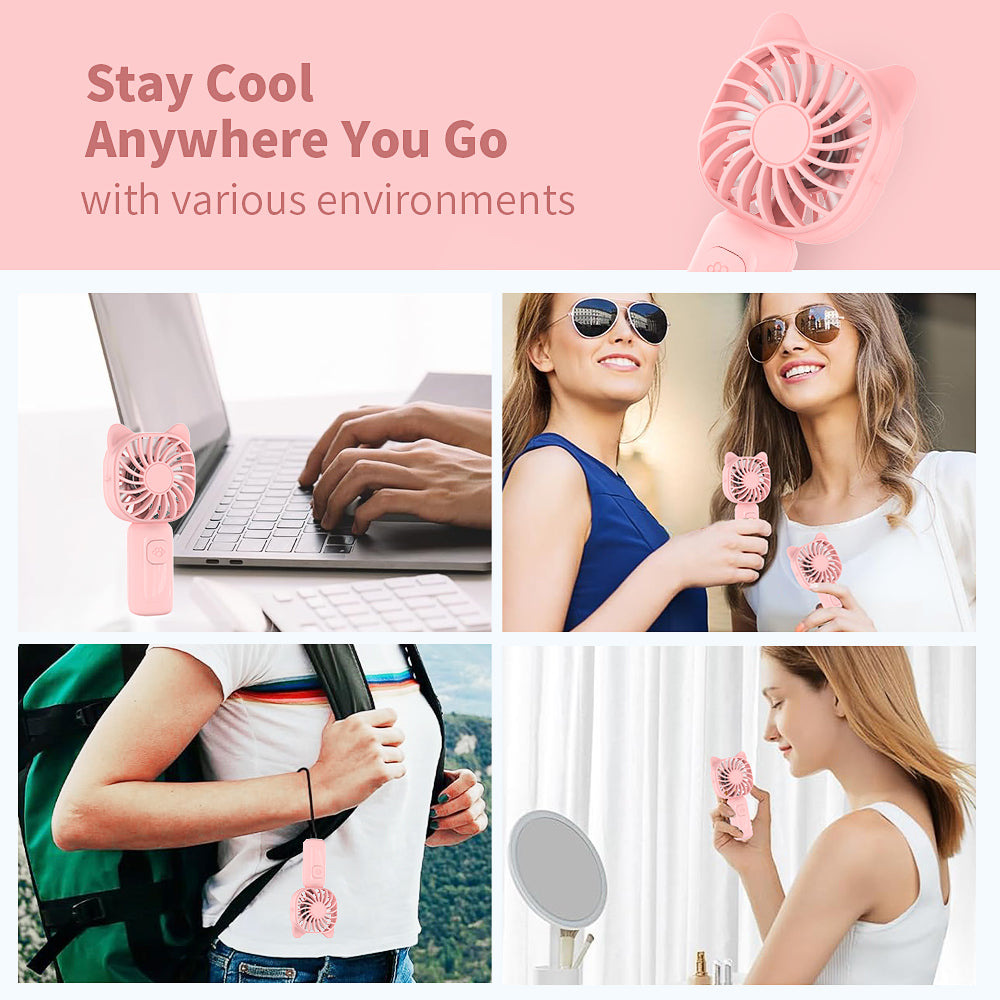 Mini Portable Handheld Fan with 7-Color LED Light, Rechargeable Personal Fan, 3 Speeds Small Pocket Fan, Lightweight USB Desk Fan for Women, Men, Kids, Office, Travel, Camping, Blue