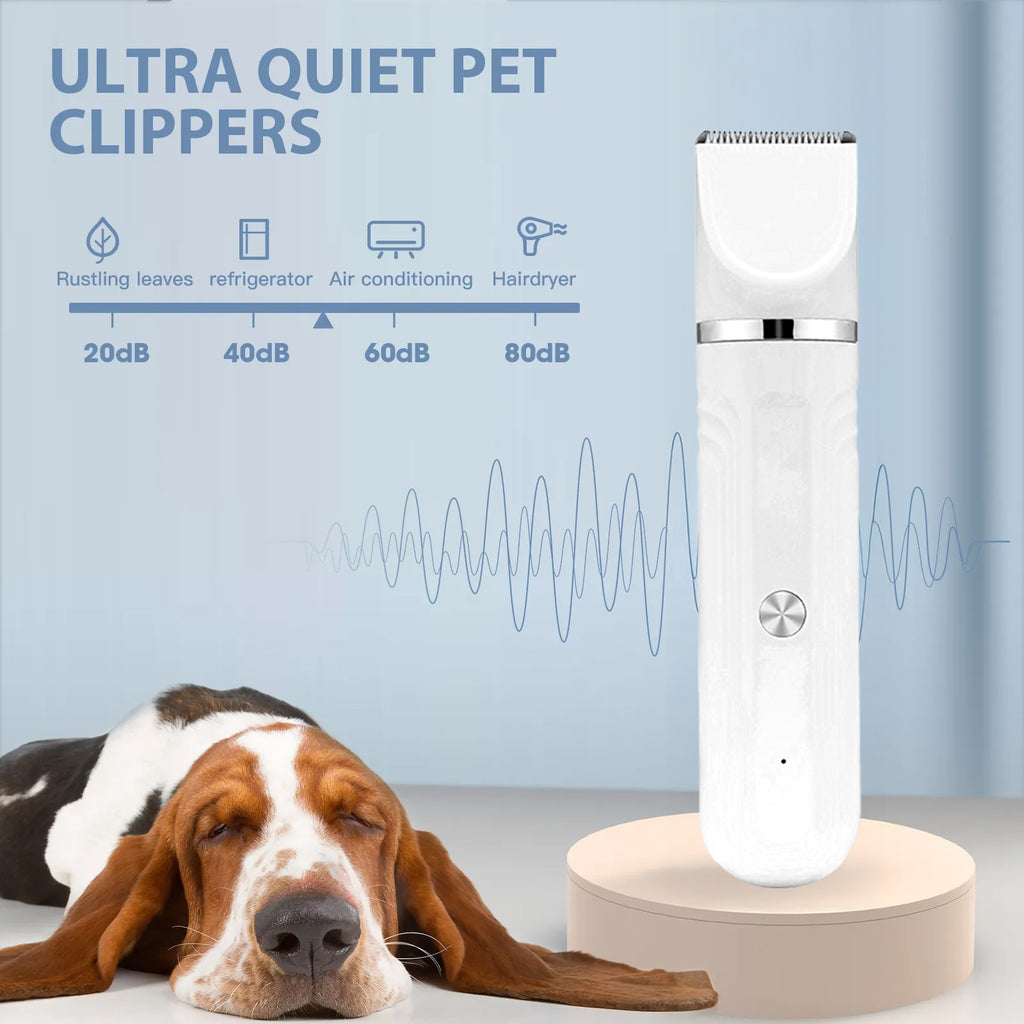 Jewyow Dog Hair Clippers, Dog Grooming Kit for Thick Hair, Low Noise Dog Shaver Clipper with 4 Comb Guides, White