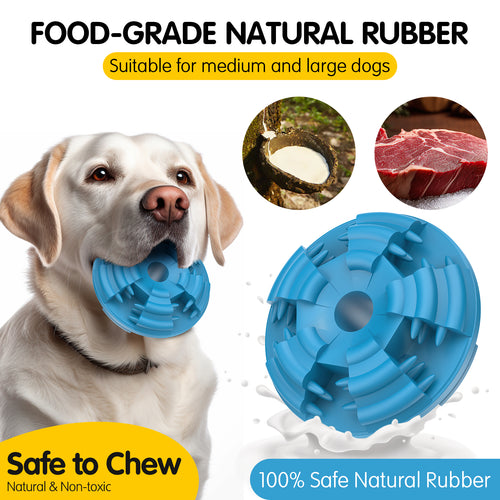 Durable Dog Chew Toys for Aggressive Chewers, Large Rubber Treat Dispensing Ball with Treat Hole, Interactive Mental Enrichment Chew Toy (Blue)