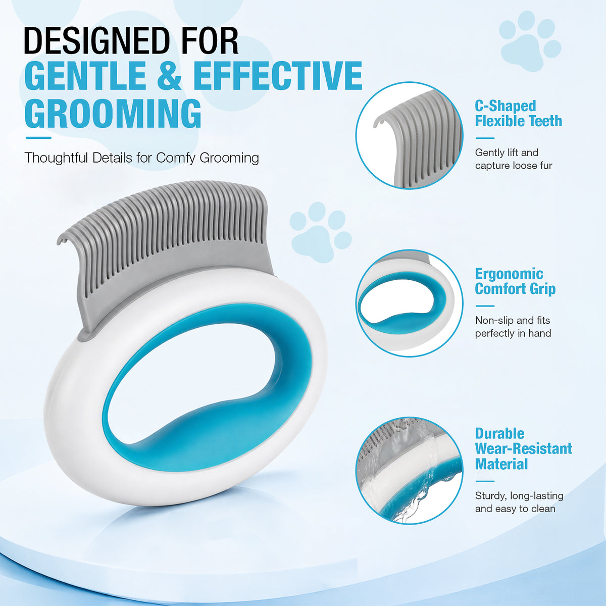 Jewyow 2pcs Cat Paw Hair Remover Comb for Pets, Blue Plastic Pet Grooming Brush for Dematting and Shedding Control, Suitable for Cats and Dogs Indoor Grooming
