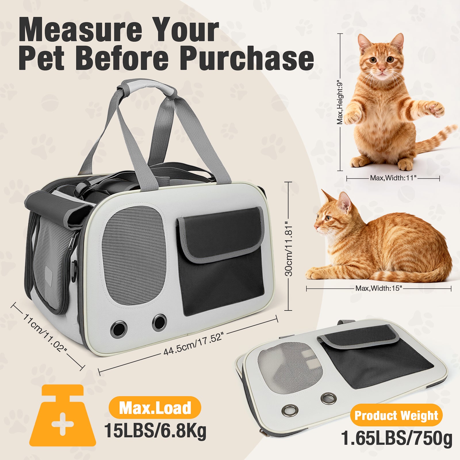 Jewyow Cat Carrier – Pet Carrier for Cats & Dogs, Enhanced Ventilation, Safety Locking Zippers, Padded Shoulder Strap (Black)