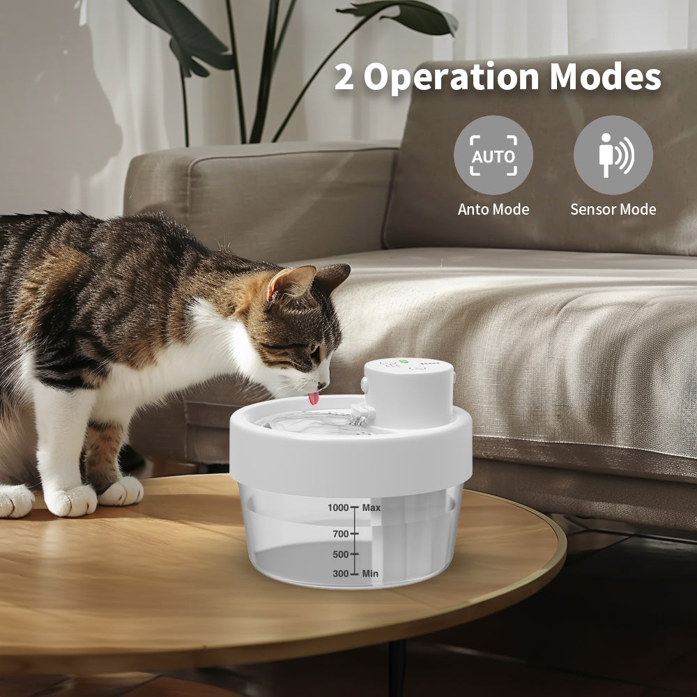 Charkool 1L Rechargeable Pet Fountain, Automatic Cat Water Fountain With Sensitive sensors, White