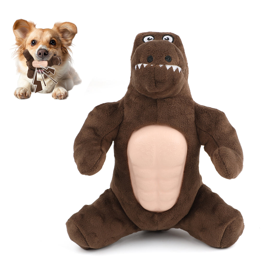Jewyow Plush Dinosaur Shaped Dog Squeaky Toy, Durable Squeaky Dog Toy
