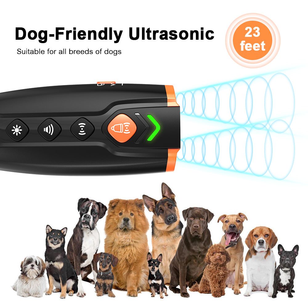 Charkool Dog Bark Deterrent Devices 2 in 1, Ultrasonic Dog Bark Deterrent Rechargeable/LED Flashlight, Dog Barking Dog Whistle with Dog Training Behavior Aids, 23 feet Range（Black)