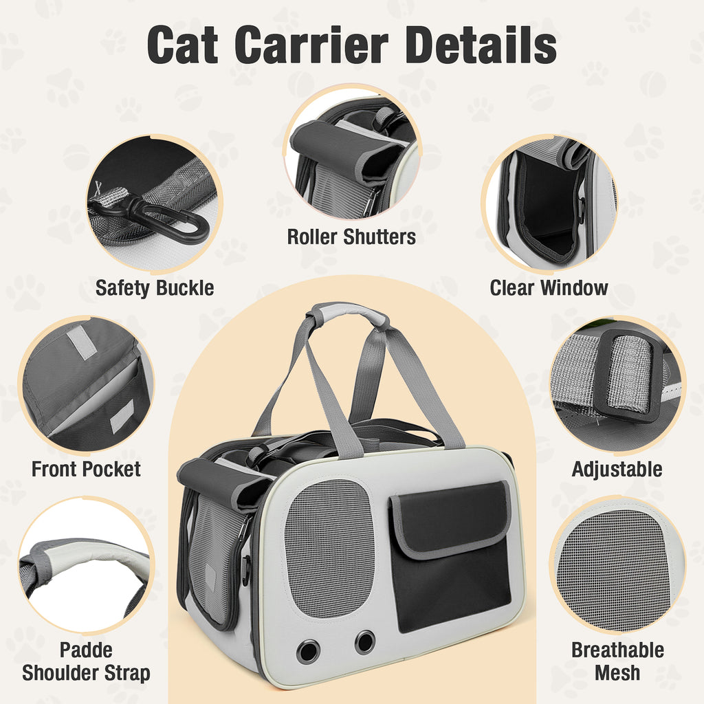 Jewyow Cat Carrier – Pet Carrier for Cats & Dogs, Enhanced Ventilation, Safety Locking Zippers, Padded Shoulder Strap (Black)