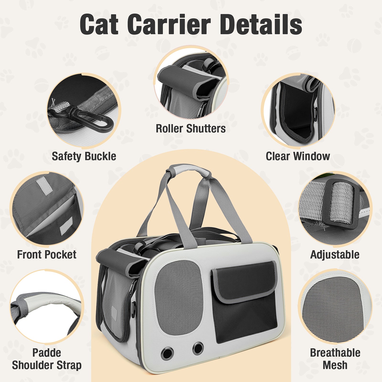 Jewyow Cat Carrier – Pet Carrier for Cats & Dogs, Enhanced Ventilation, Safety Locking Zippers, Padded Shoulder Strap (Black)