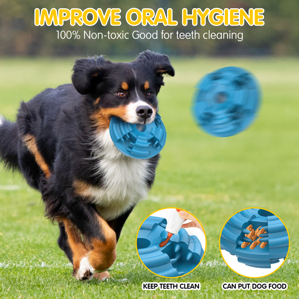 Durable Dog Chew Toys for Aggressive Chewers, Large Rubber Treat Dispensing Ball with Treat Hole, Interactive Mental Enrichment Chew Toy (Blue)