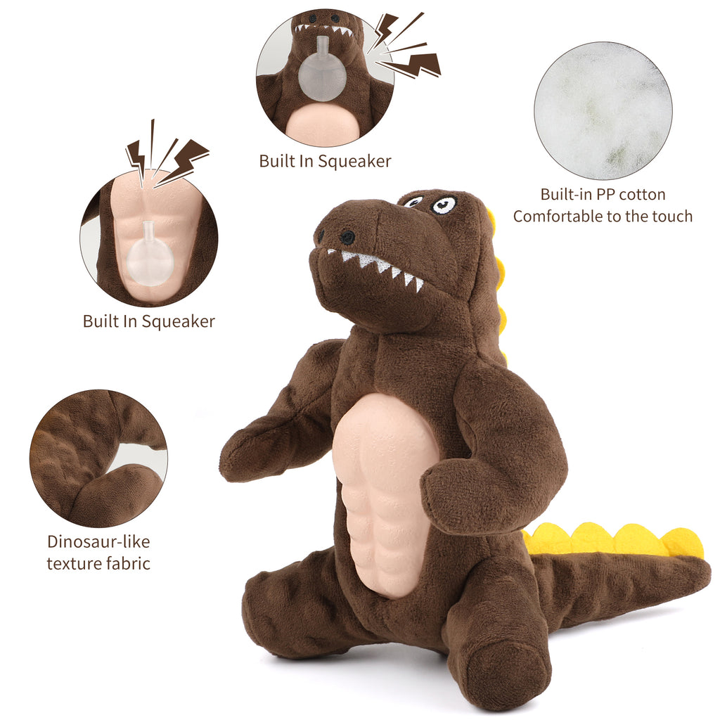 Jewyow Plush Dinosaur Shaped Dog Squeaky Toy, Durable Squeaky Dog Toy