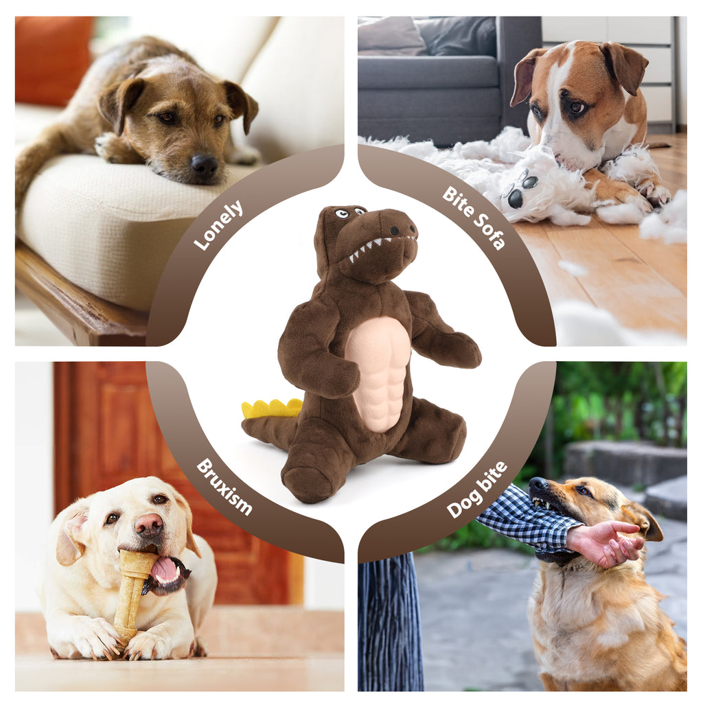 Jewyow Plush Dinosaur Shaped Dog Squeaky Toy, Durable Squeaky Dog Toy