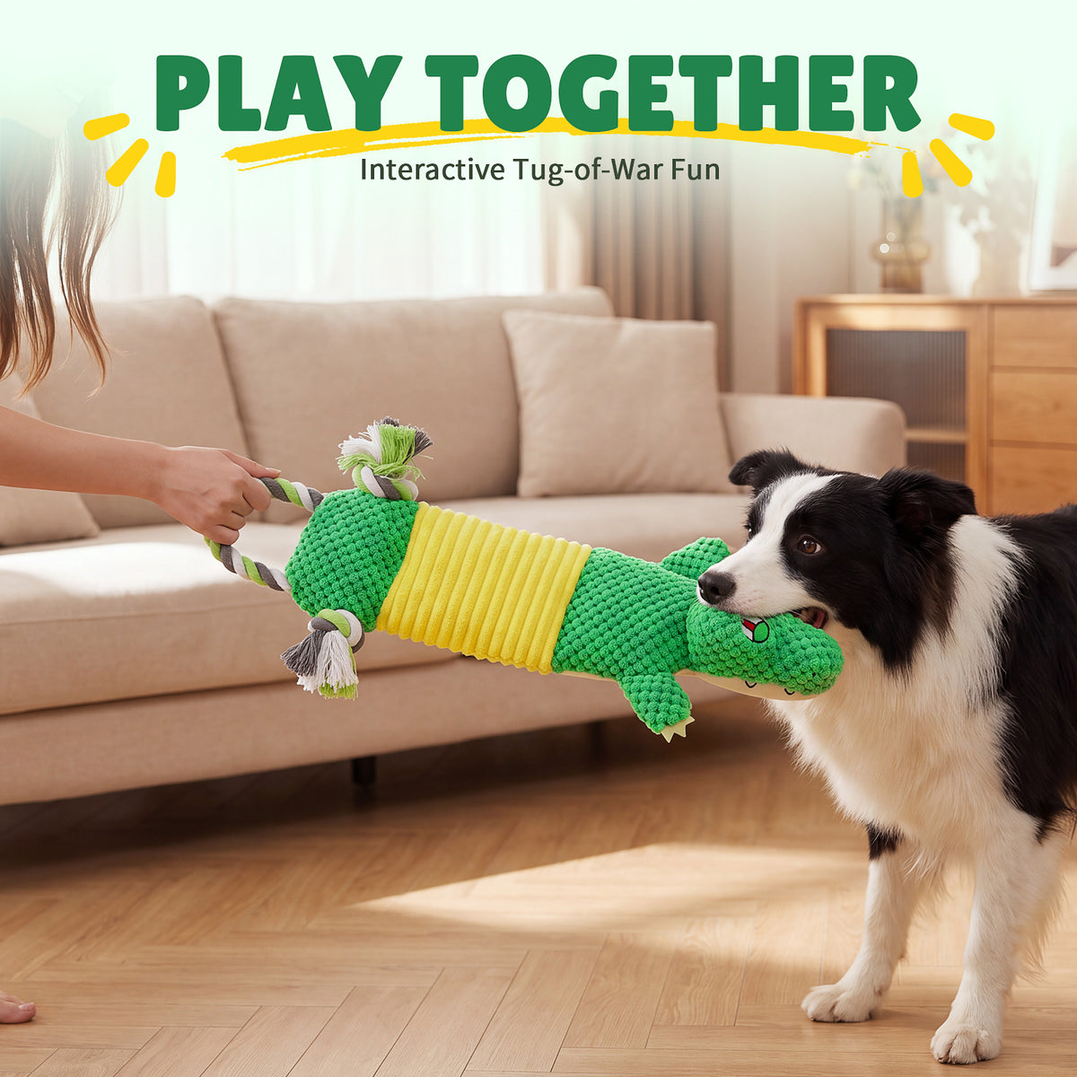 Jewyow Interactive Squeaky Plush Dog Toy with Crinkle Paper - Durable Tug of War Chew Toy for Puppies, Small, Medium & Large Breeds