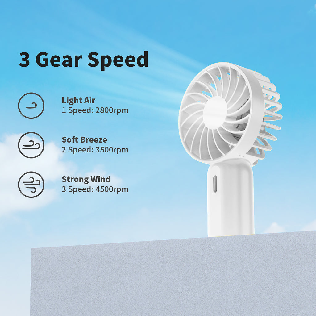 RUXAN Mini Portable Fan - Rechargeable Handheld Fan, 7 Color LED Lights, 3 Speeds Personal Small Pocket Fan for Travel, Makeup, Eyelash Extensions, Kids, Girls, Women - White