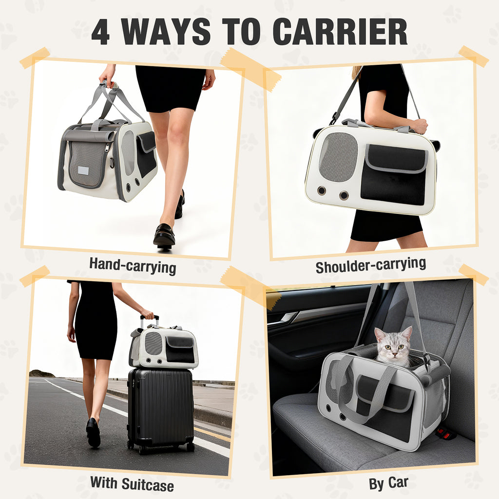 Jewyow Cat Carrier – Pet Carrier for Cats & Dogs, Enhanced Ventilation, Safety Locking Zippers, Padded Shoulder Strap (Black)