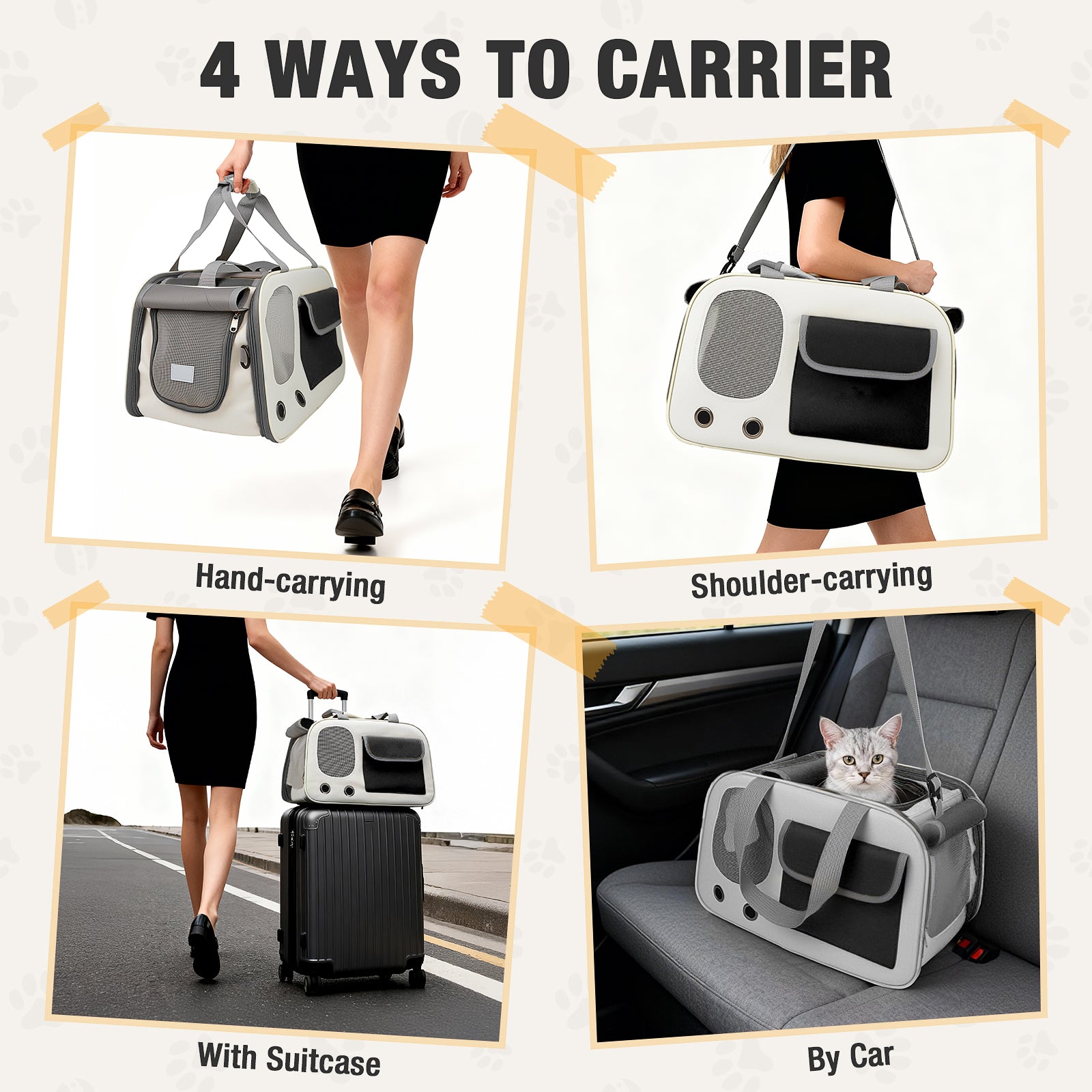 Jewyow Cat Carrier – Pet Carrier for Cats & Dogs, Enhanced Ventilation, Safety Locking Zippers, Padded Shoulder Strap (Black)