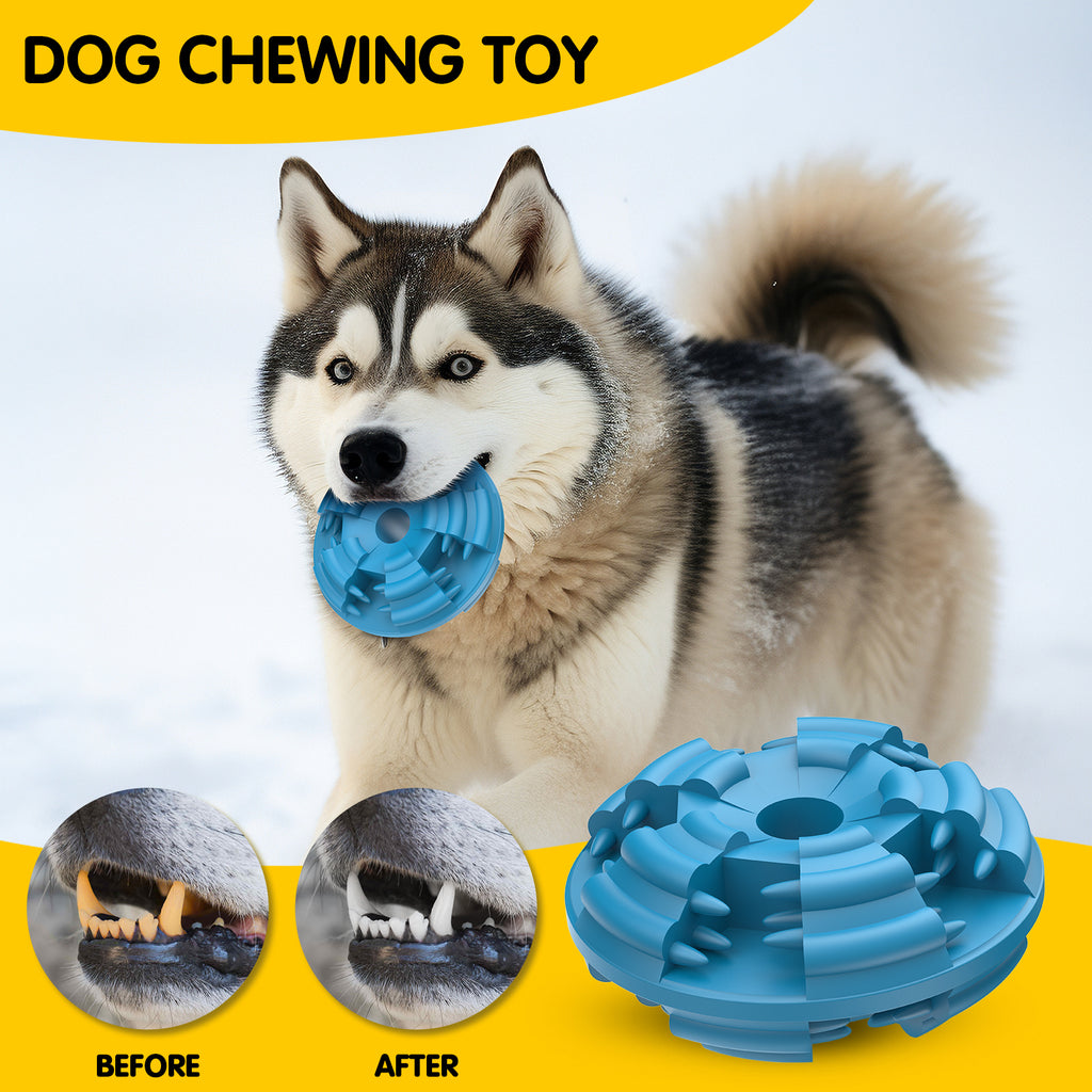 Durable Dog Chew Toys for Aggressive Chewers, Large Rubber Treat Dispensing Ball with Treat Hole, Interactive Mental Enrichment Chew Toy (Blue)