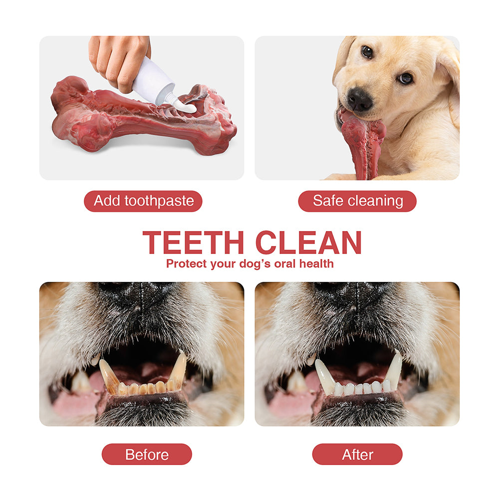 Jewyow Dog Chew Toys for Aggressive Chewers, Large Beef Flavor Durable Teething Bones for Dogs, Dog Bone Toys, Red