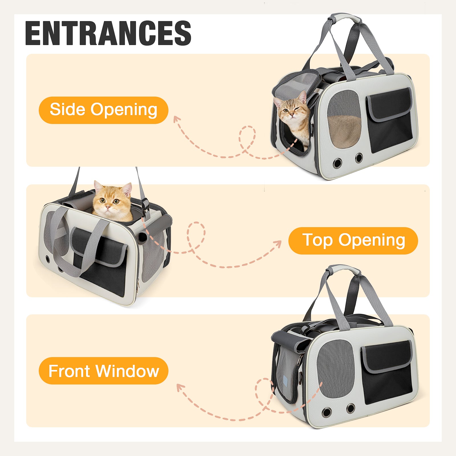 Jewyow Cat Carrier – Pet Carrier for Cats & Dogs, Enhanced Ventilation, Safety Locking Zippers, Padded Shoulder Strap (Black)