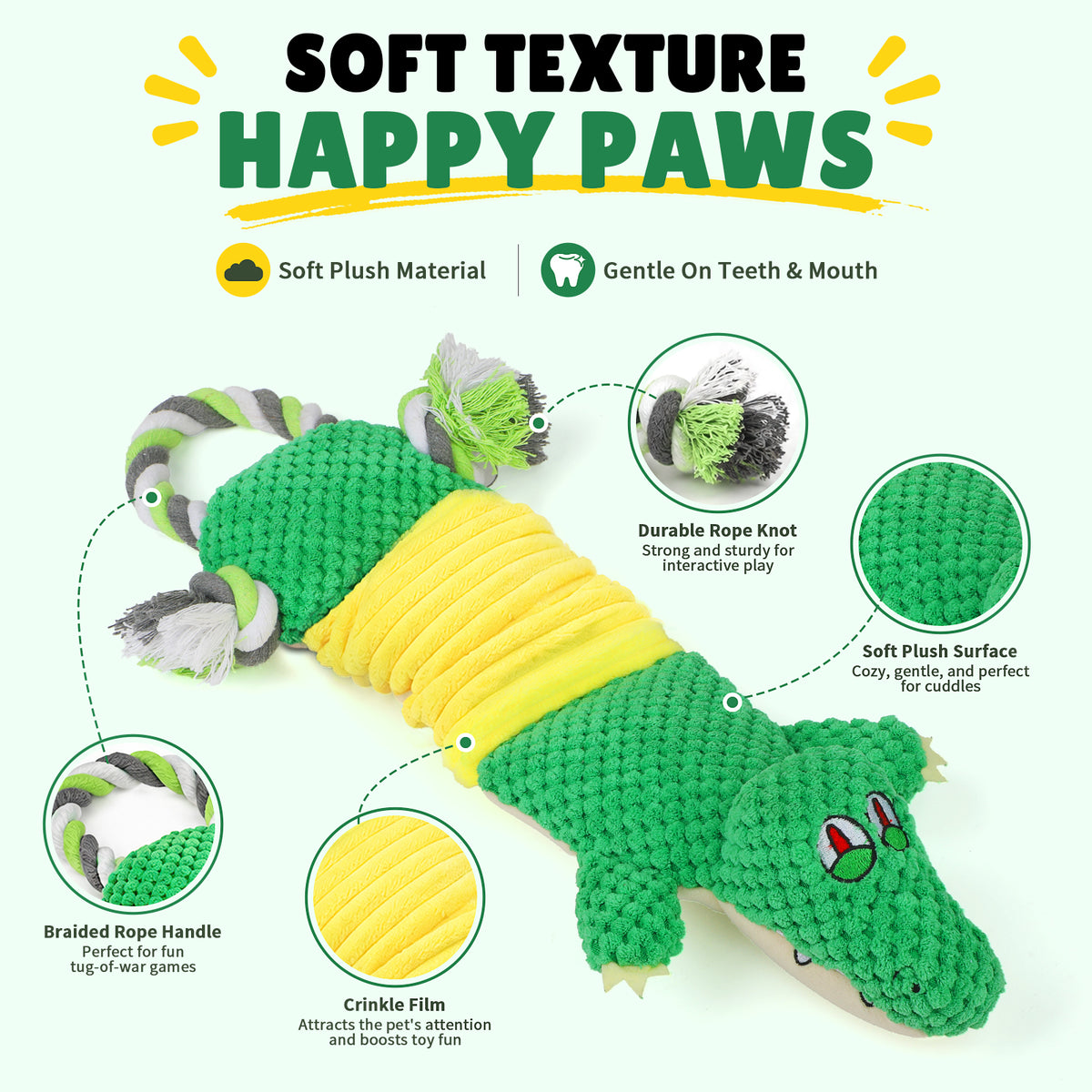Jewyow Interactive Squeaky Plush Dog Toy with Crinkle Paper - Durable Tug of War Chew Toy for Puppies, Small, Medium & Large Breeds