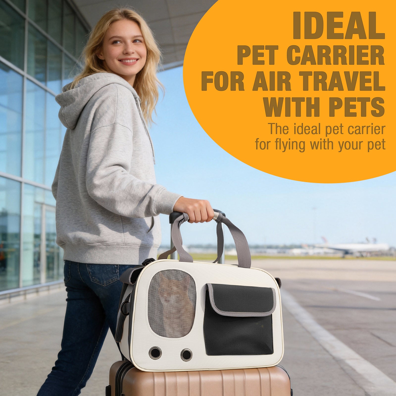 Jewyow Cat Carrier – Pet Carrier for Cats & Dogs, Enhanced Ventilation, Safety Locking Zippers, Padded Shoulder Strap (Black)