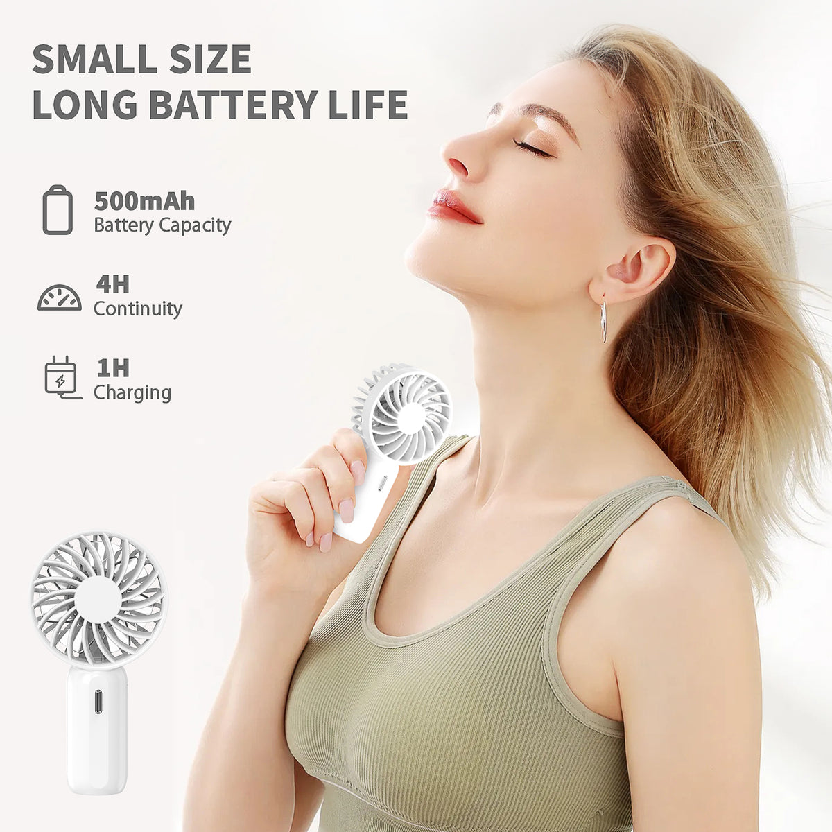 RUXAN Mini Portable Fan - Rechargeable Handheld Fan, 7 Color LED Lights, 3 Speeds Personal Small Pocket Fan for Travel, Makeup, Eyelash Extensions, Kids, Girls, Women - White