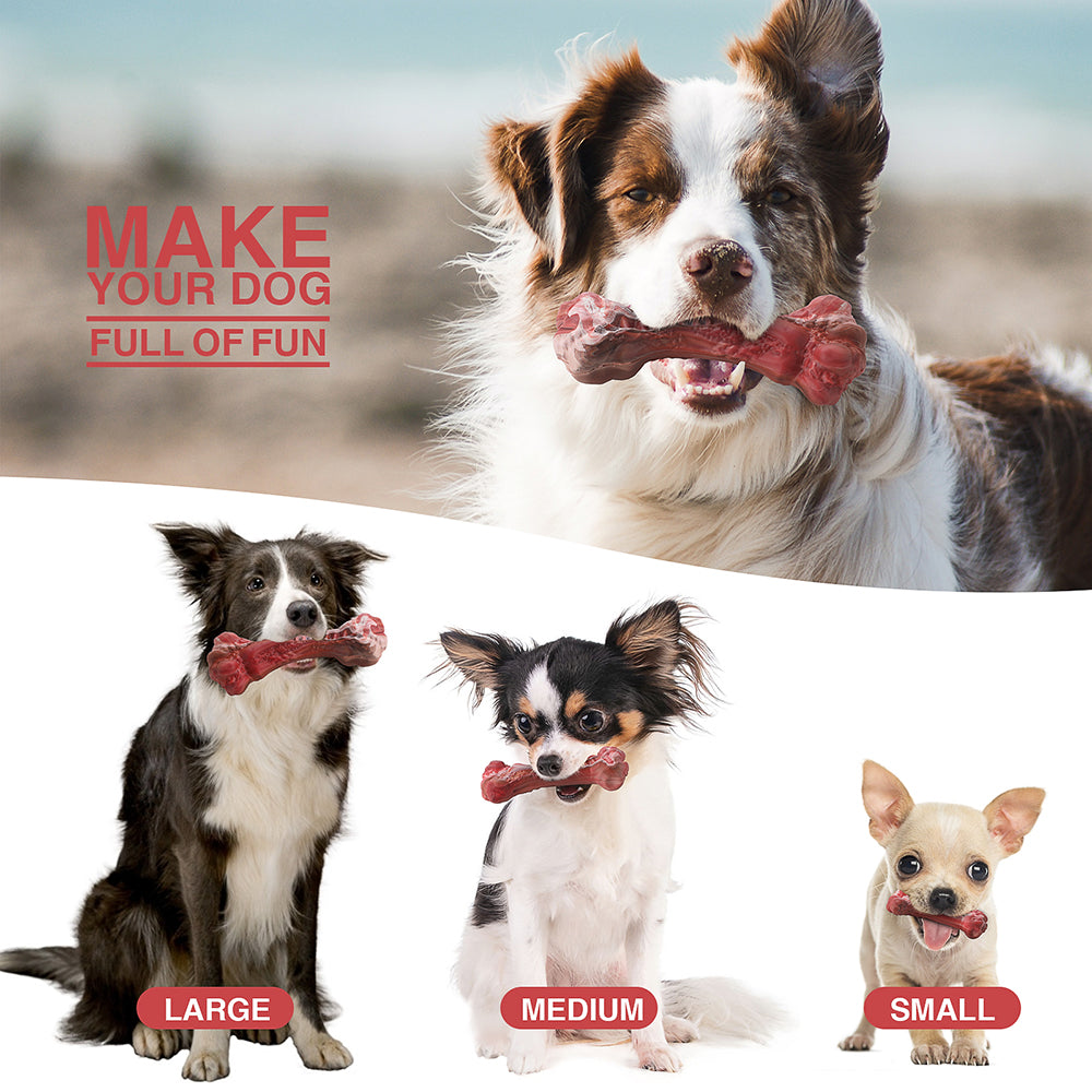 Jewyow Dog Chew Toys for Aggressive Chewers, Large Beef Flavor Durable Teething Bones for Dogs, Dog Bone Toys, Red
