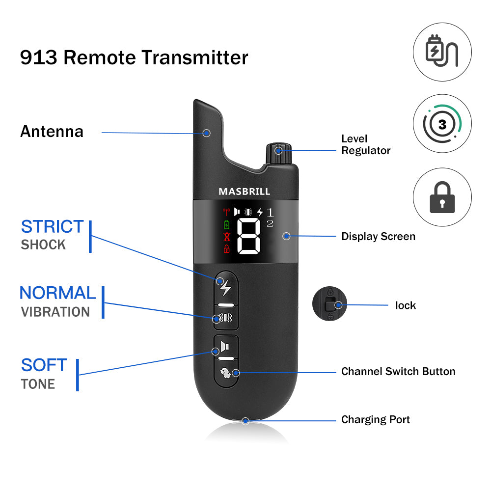Jewyow Dog Shock Collar with Remote – Rechargeable Dog Training Collar for Medium & Large Dogs (15-120 lbs) – Electric Shock, Beep & Vibration Modes – Adjustable Smart Collar